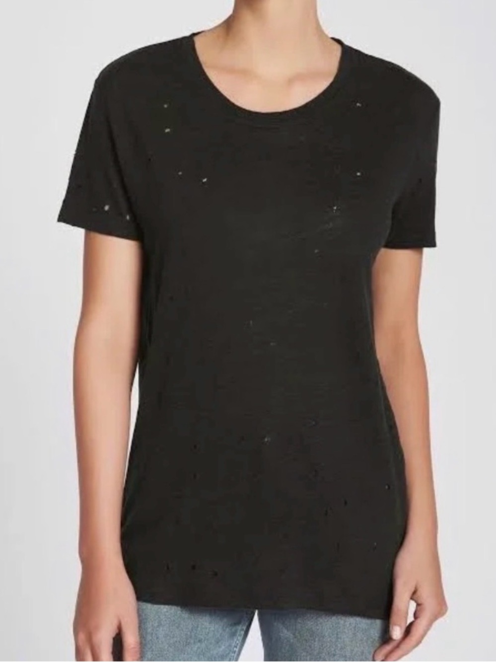 IRO Clay Linen Black Distressed Short-Sleeve Crew Tee Size Large